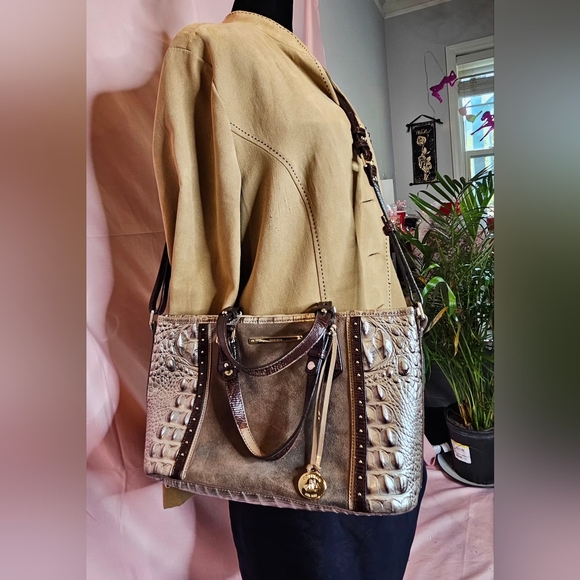 Authentic Brahmin Tuscan Addison Satchel - Vintage Suede & Croc Leather